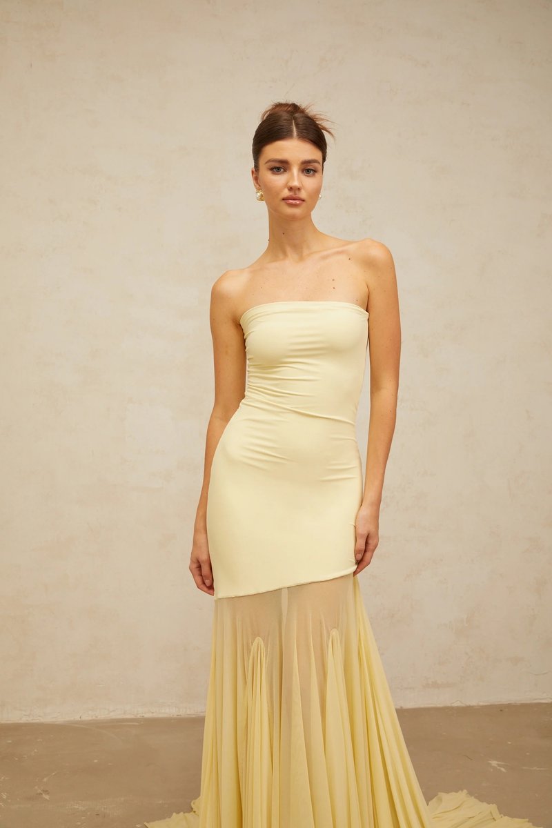Strapless Yellow Satin Mermaid Gown H6846