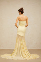 Strapless Yellow Satin Mermaid Gown H6846