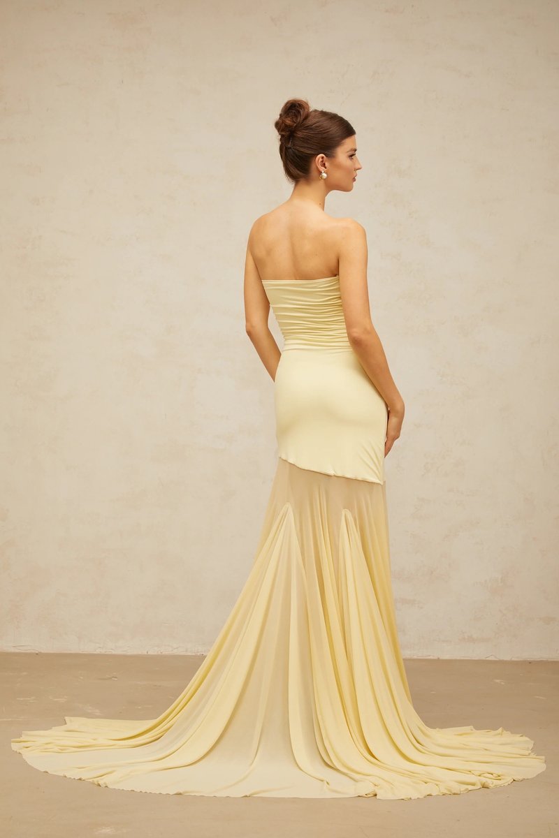 Strapless Yellow Satin Mermaid Gown H6846