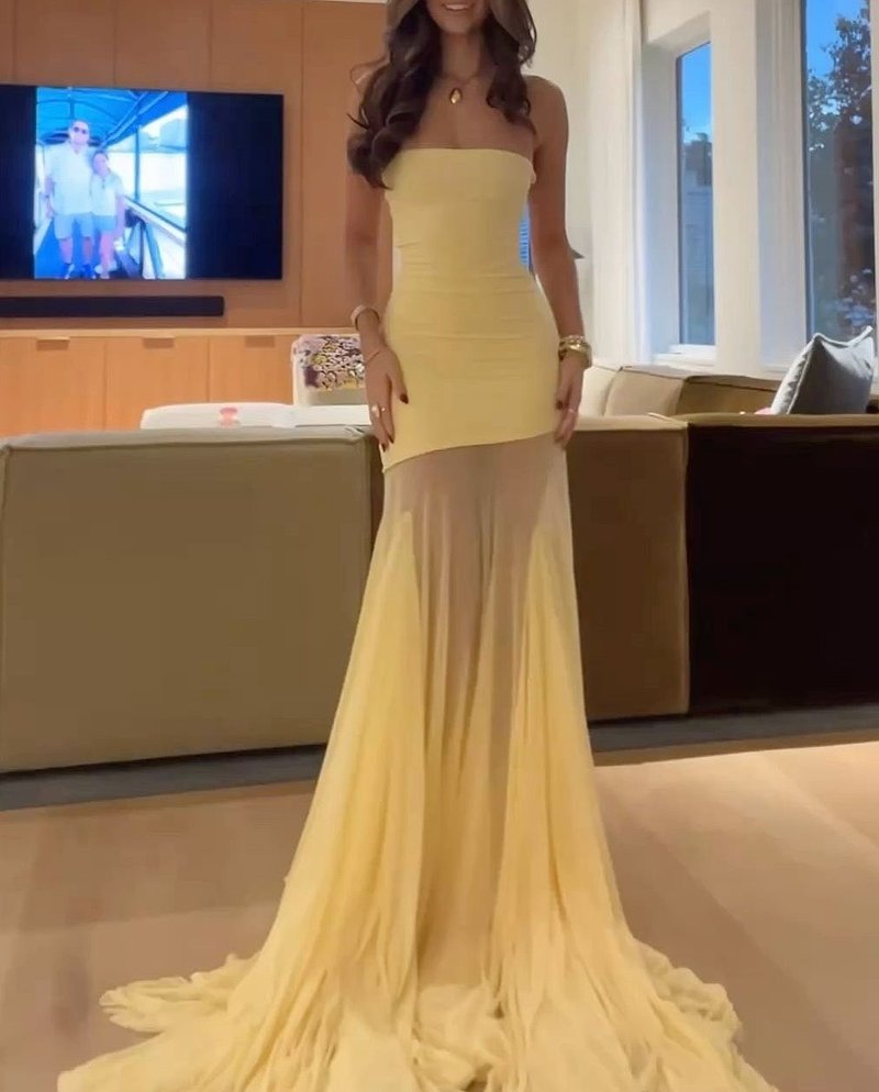 Strapless Yellow Satin Mermaid Gown H6846