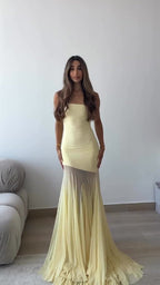 Strapless Yellow Satin Mermaid Gown H6846