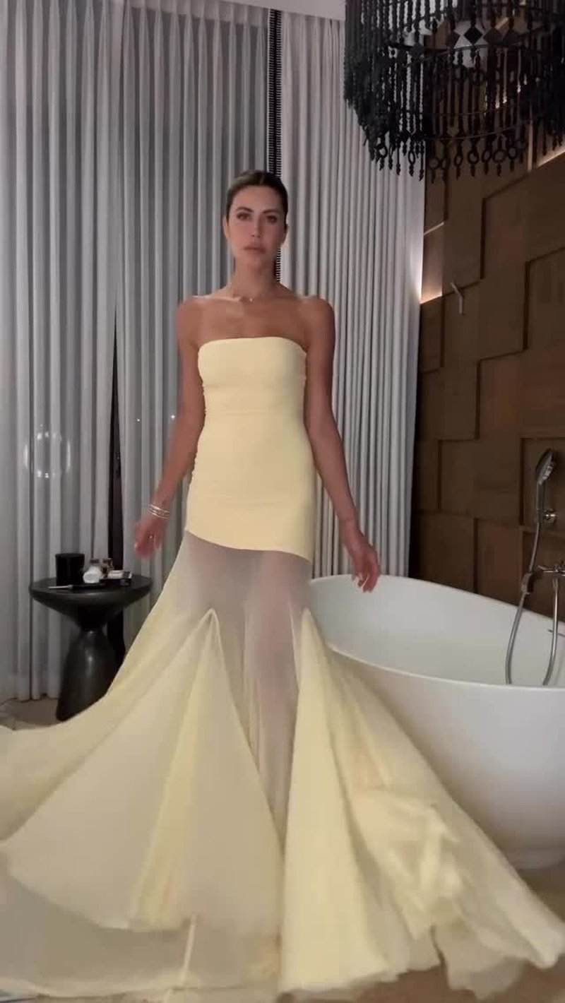 Strapless Yellow Satin Mermaid Gown H6846