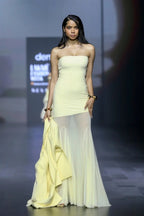 Strapless Yellow Satin Mermaid Gown H6846