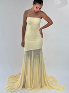 Strapless Yellow Satin Mermaid Gown H6846