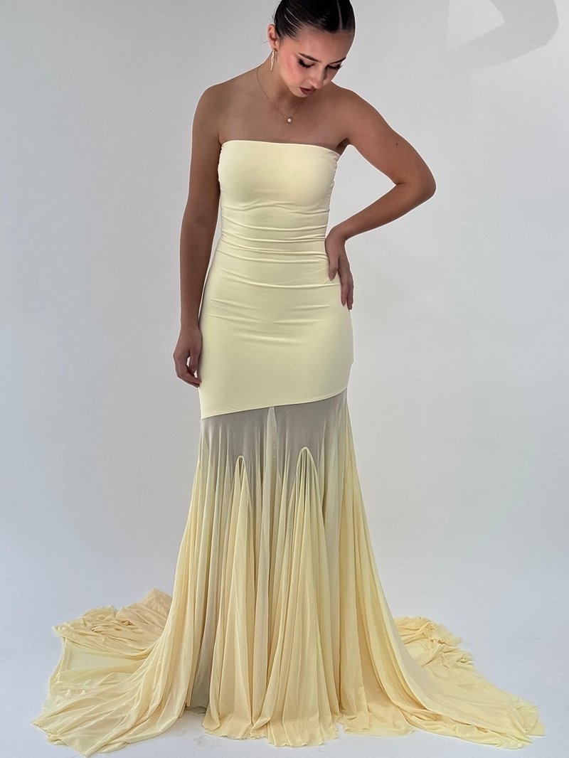 Strapless Yellow Satin Mermaid Gown H6846