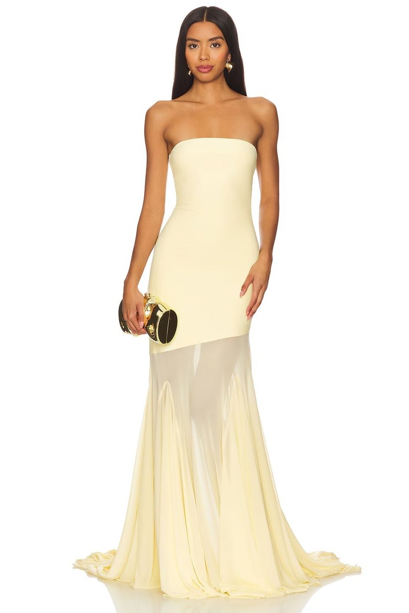 Strapless Yellow Satin Mermaid Gown H6846