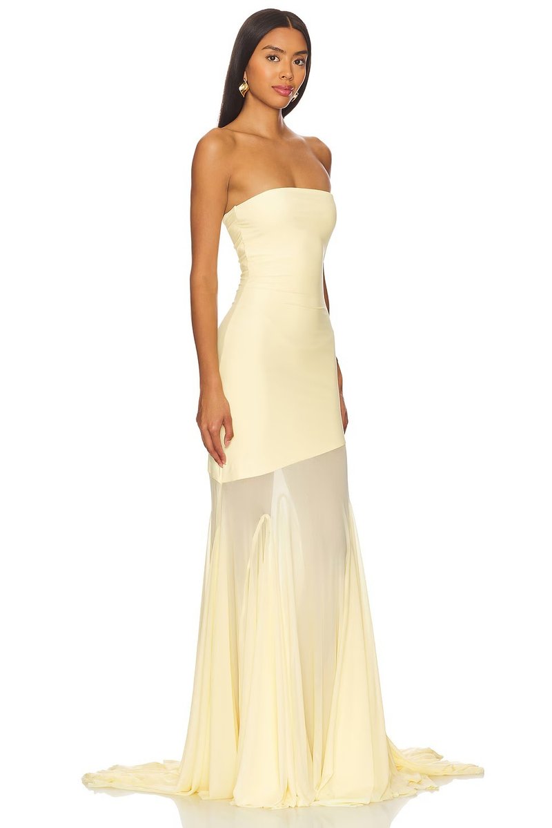 Strapless Yellow Satin Mermaid Gown H6846