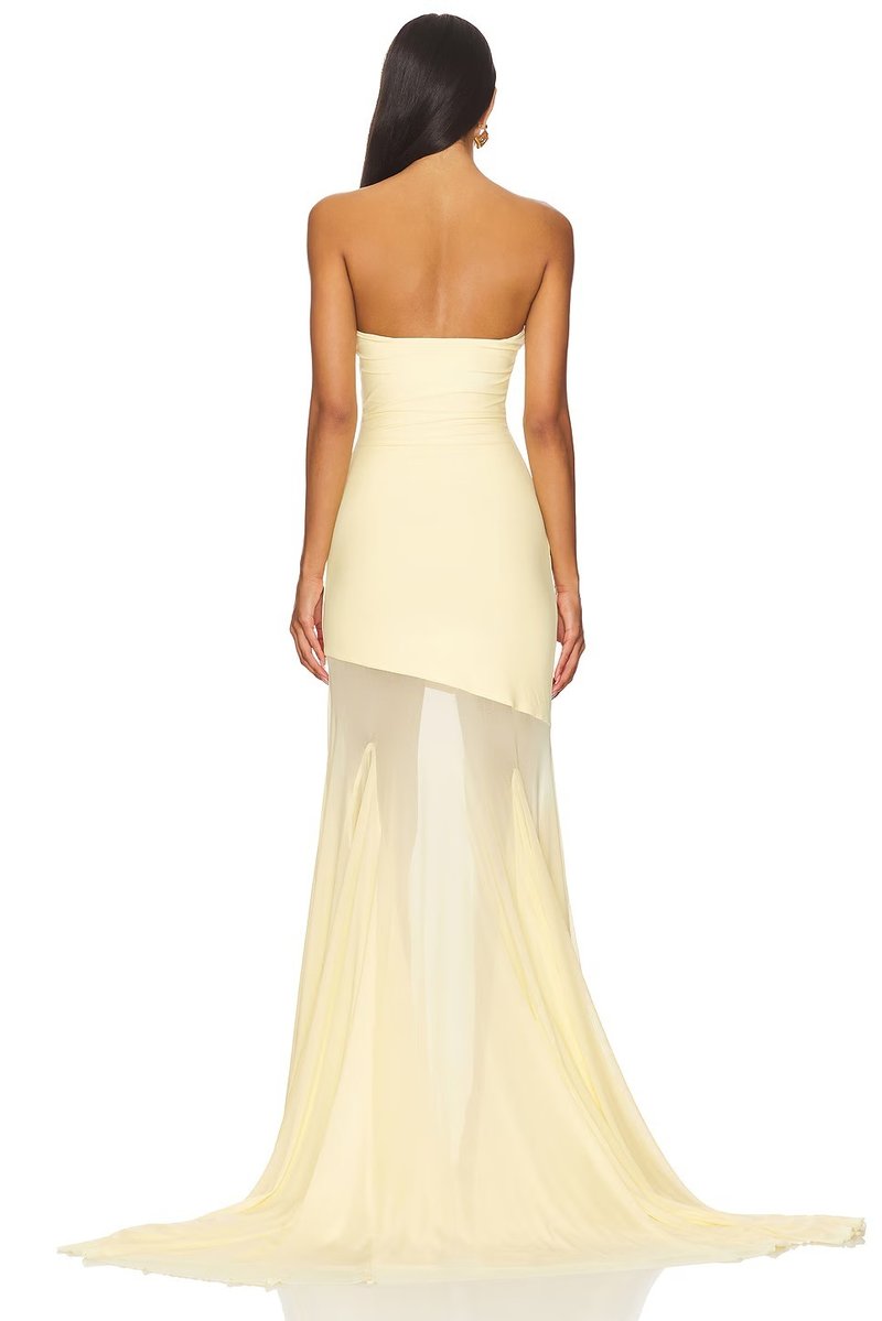 Strapless Yellow Satin Mermaid Gown H6846