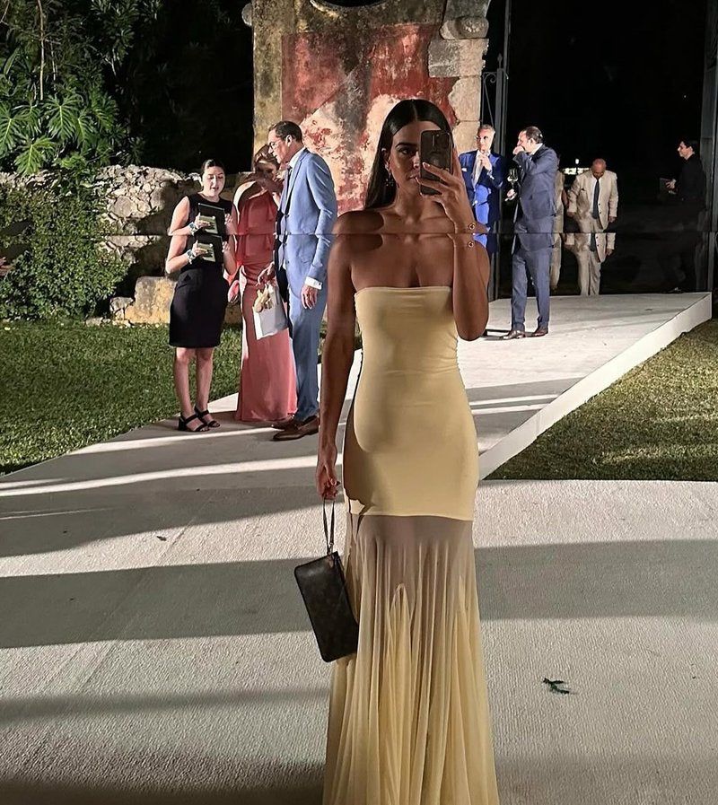 Strapless Yellow Satin Mermaid Gown H6846
