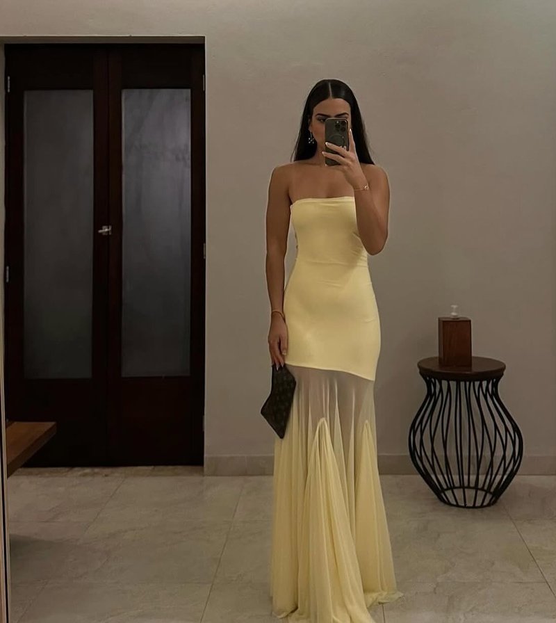 Strapless Yellow Satin Mermaid Gown H6846