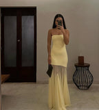 Strapless Yellow Satin Mermaid Gown H6846