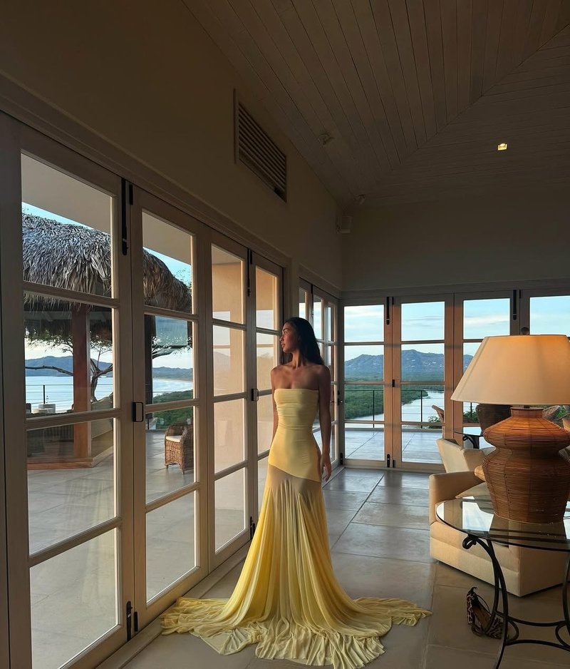 Strapless Yellow Satin Mermaid Gown H6846