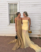 Strapless Yellow Satin Mermaid Gown H6846