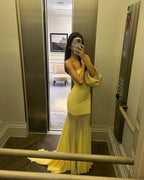 Strapless Yellow Satin Mermaid Gown H6846