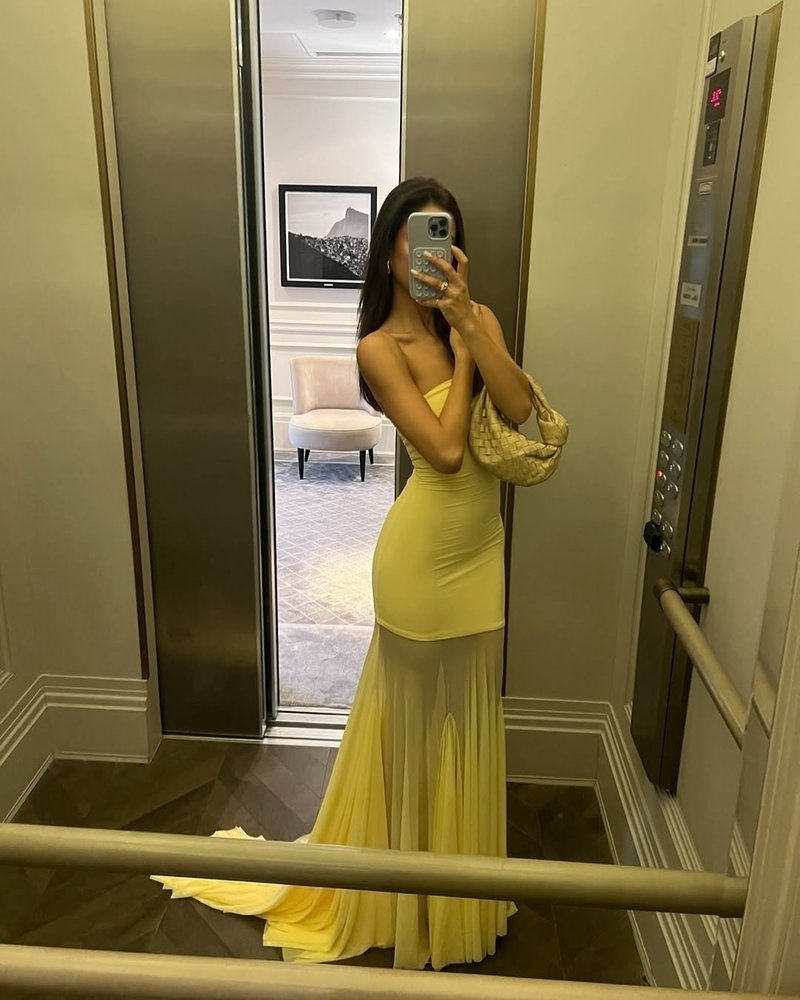 Strapless Yellow Satin Mermaid Gown H6846