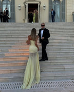 Strapless Yellow Satin Mermaid Gown H6846