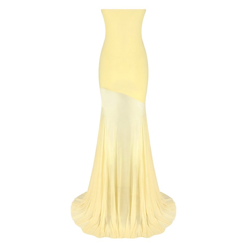 Strapless Yellow Satin Mermaid Gown H6846