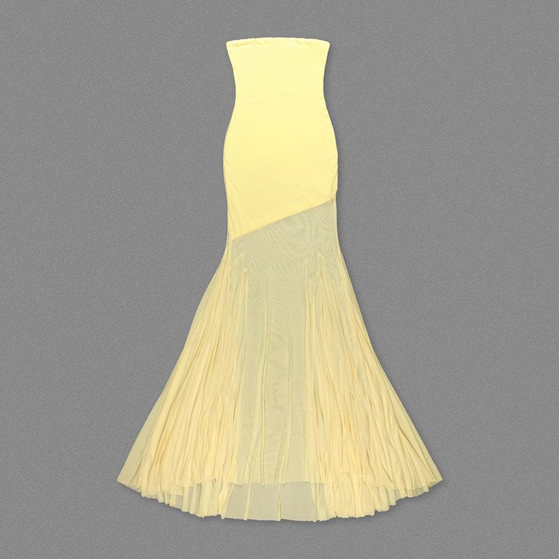 Strapless Yellow Satin Mermaid Gown H6846