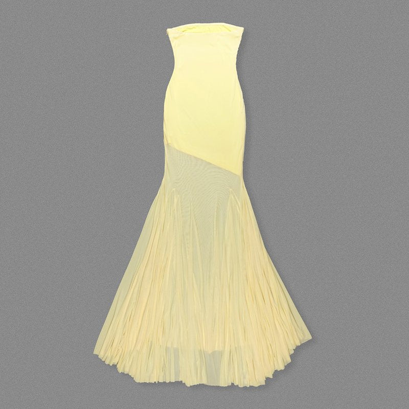 Strapless Yellow Satin Mermaid Gown H6846