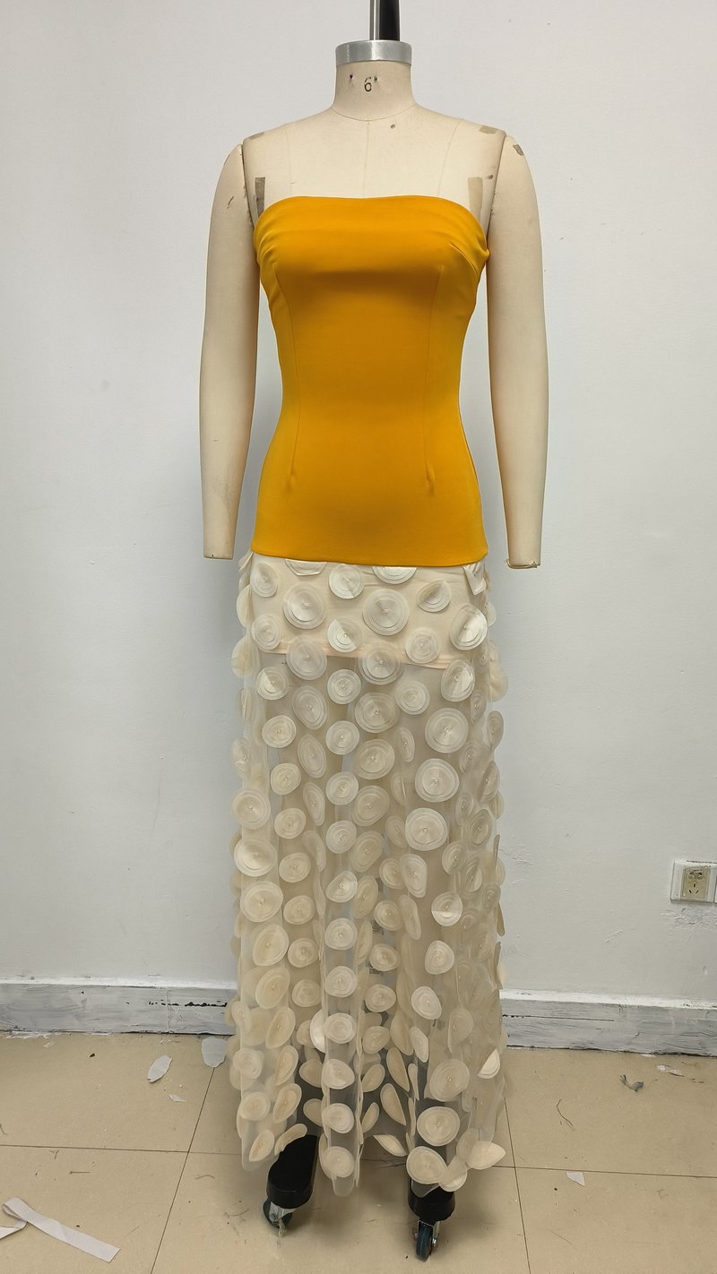 Strapless Yellow Top with Floral Skirt H6873