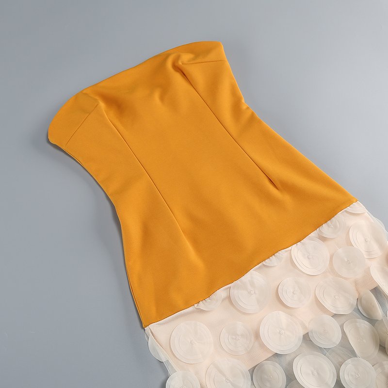 Strapless Yellow Top with Floral Skirt H6873