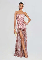 Strapless Zebra Print Asymmetrical Dress H6675