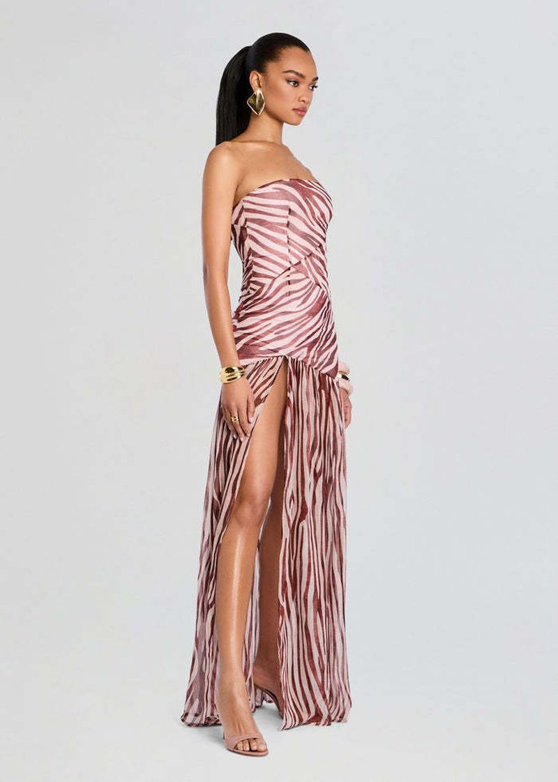 Strapless Zebra Print Asymmetrical Dress H6675