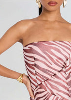 Strapless Zebra Print Asymmetrical Dress H6675
