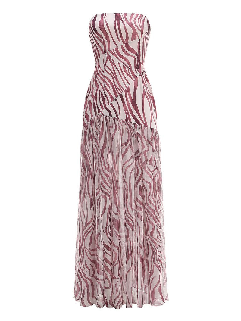 Strapless Zebra Print Asymmetrical Dress H6675