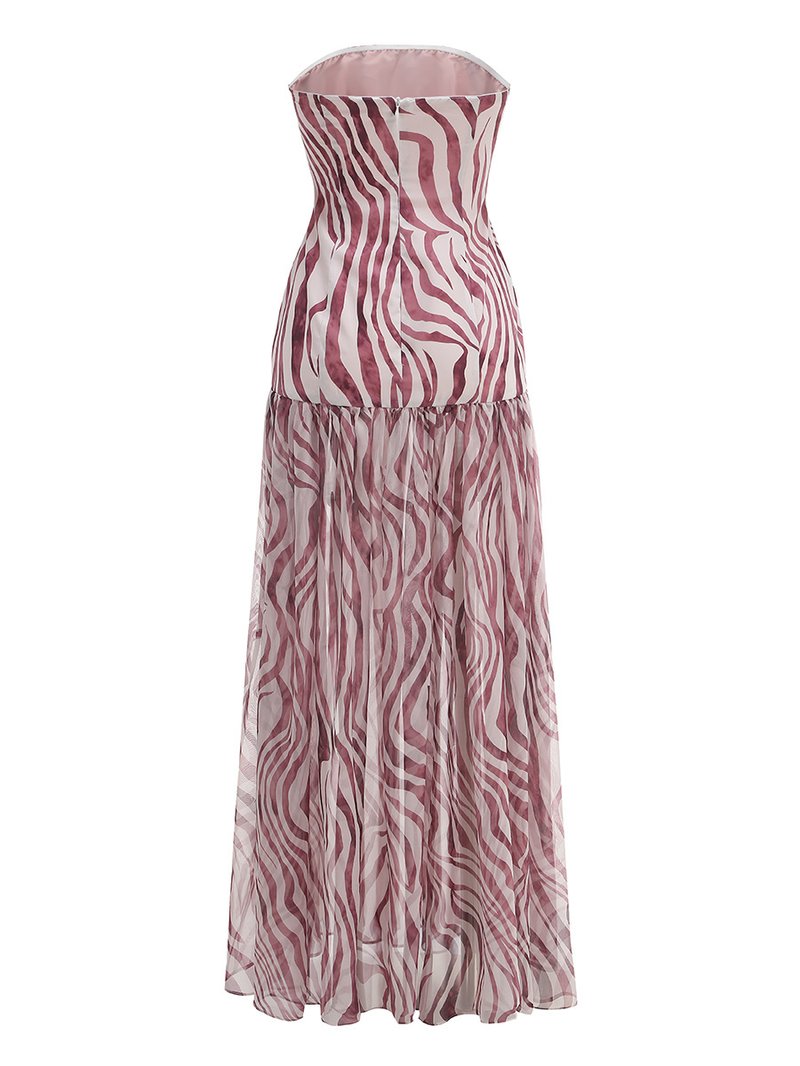 Strapless Zebra Print Asymmetrical Dress H6675