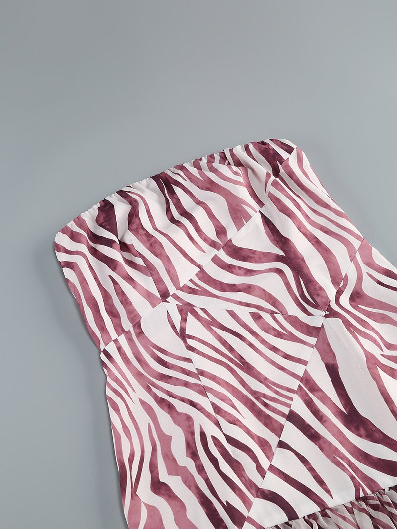 Strapless Zebra Print Asymmetrical Dress H6675