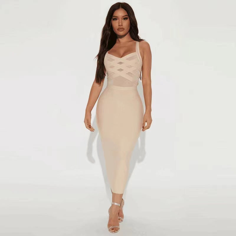 Strappy Beige Bandage Midi Dress H6145