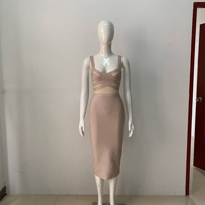 Strappy Beige Bandage Midi Dress H6145