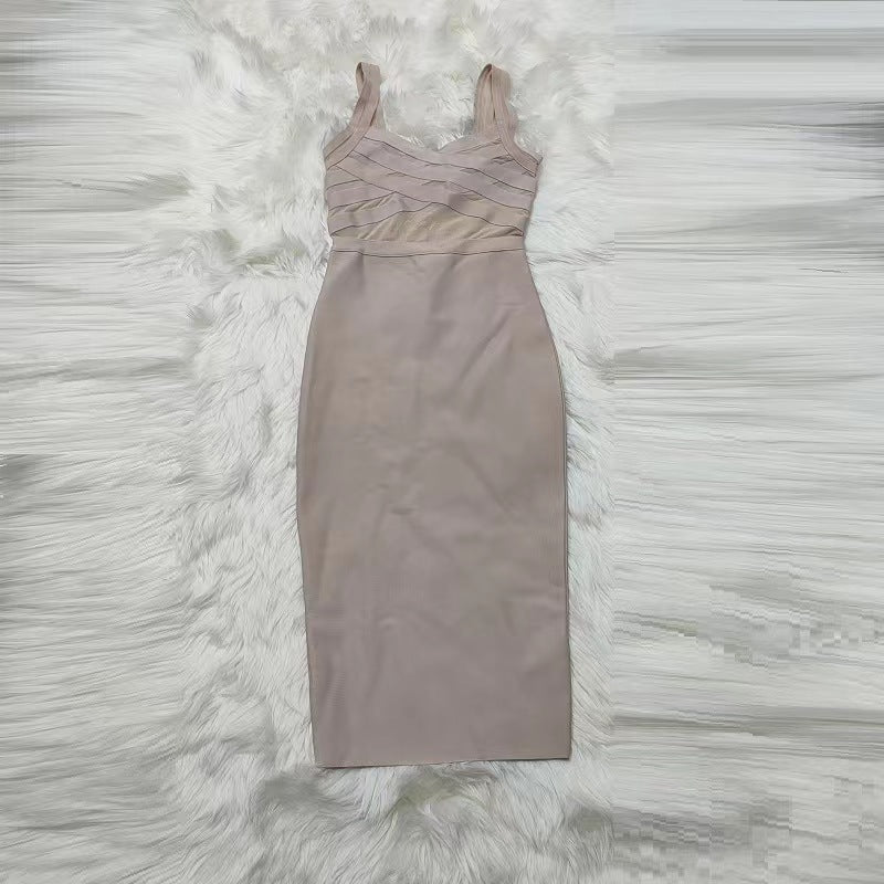 Strappy Beige Bandage Midi Dress H6145