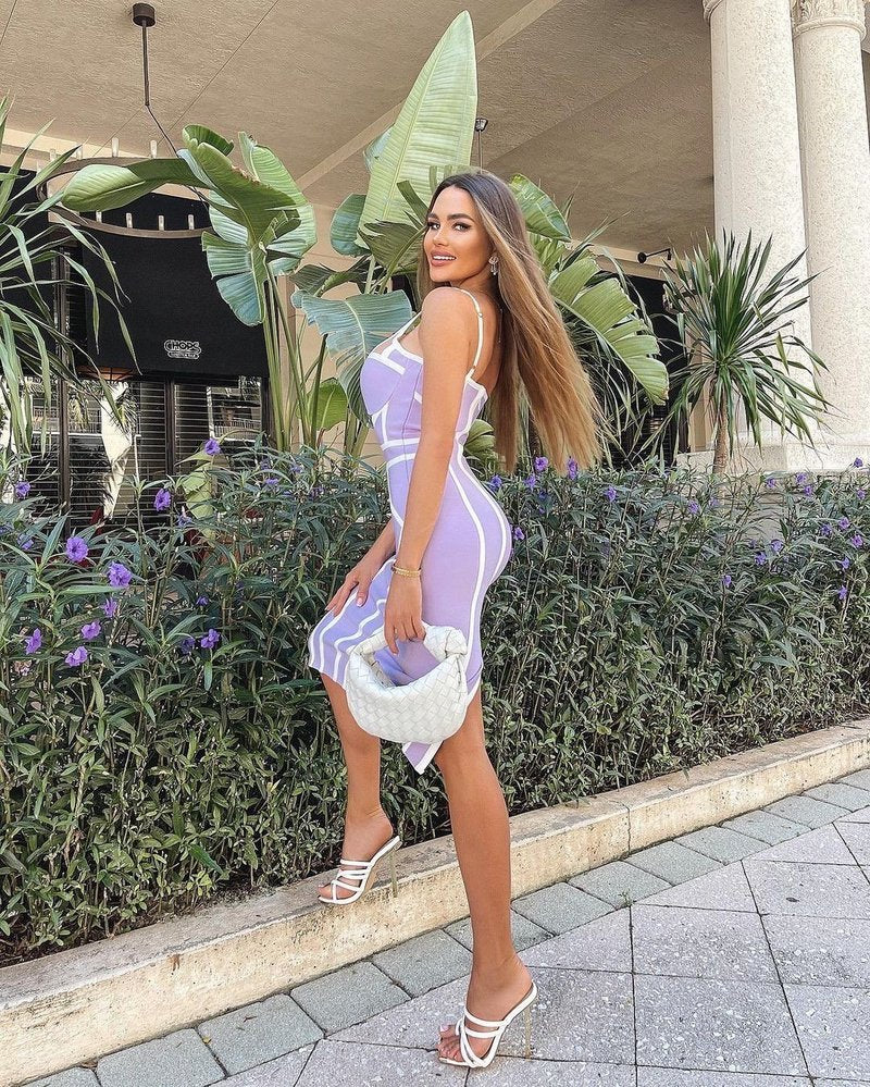 Strappy Cutout Purple Bandage Dress H4124