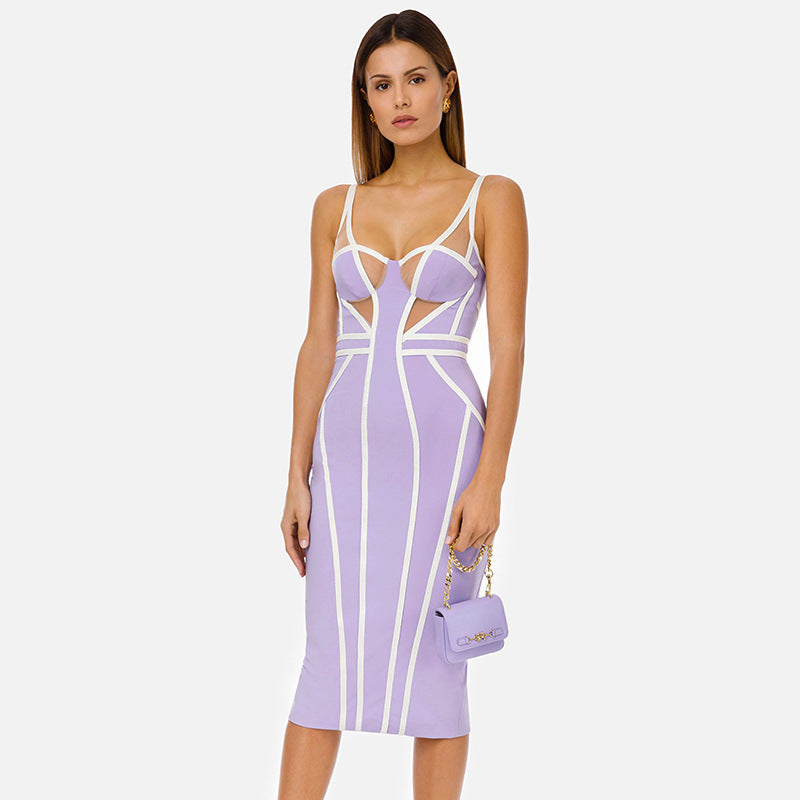 Strappy Cutout Purple Bandage Dress H4124