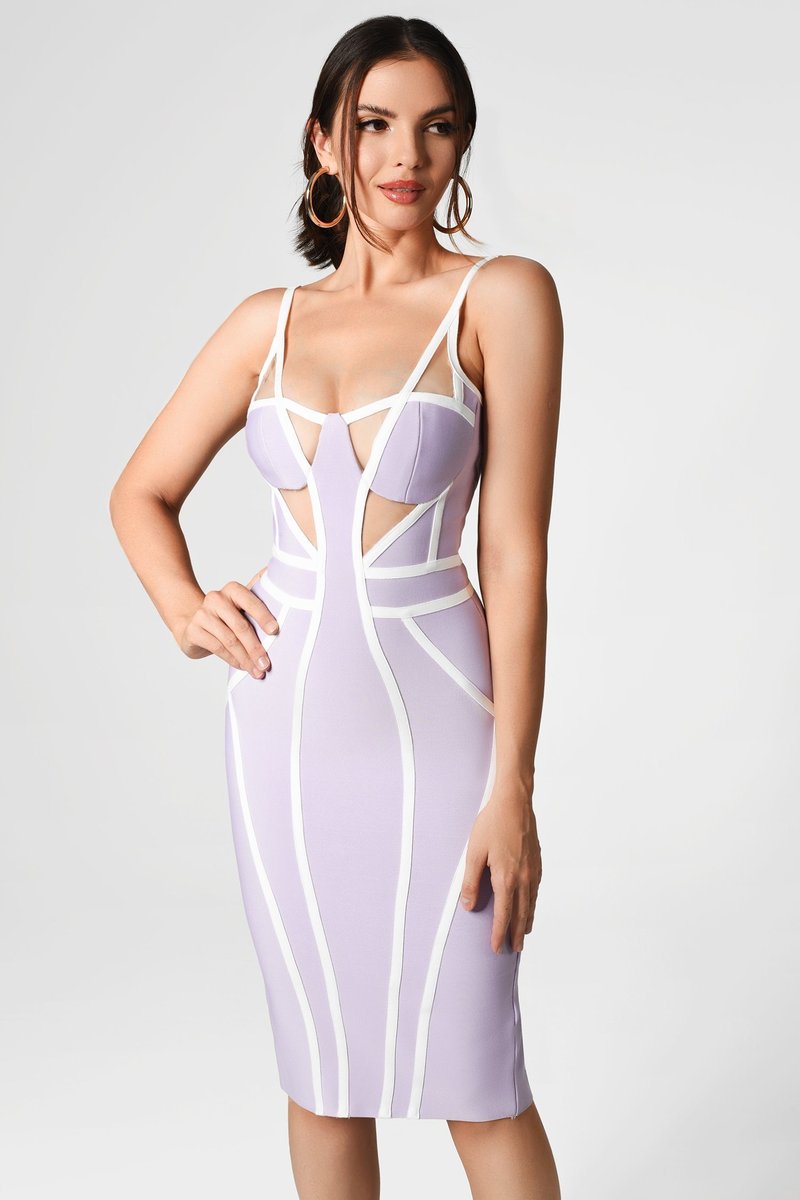 Strappy Cutout Purple Bandage Dress H4124