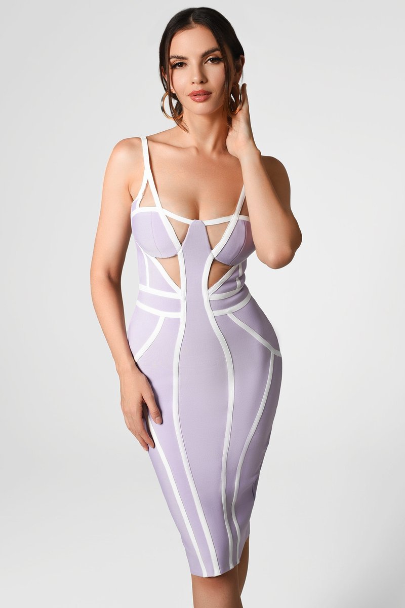 Strappy Cutout Purple Bandage Dress H4124