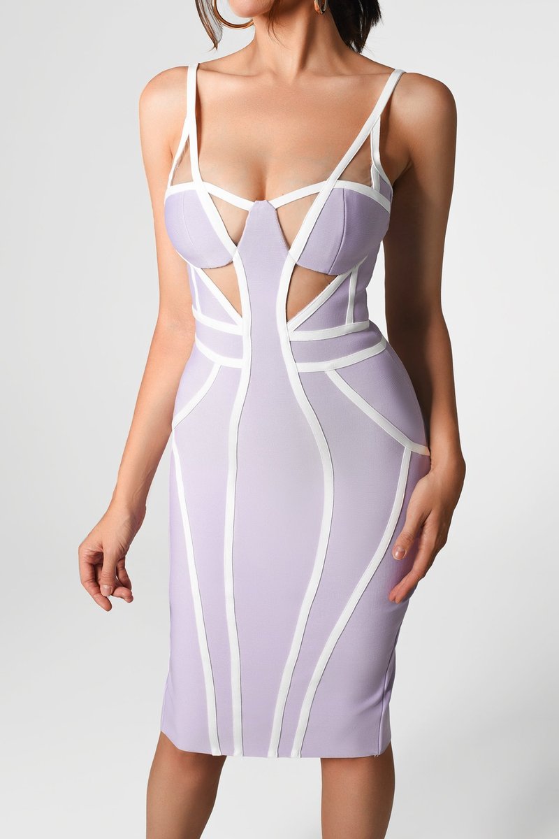 Strappy Cutout Purple Bandage Dress H4124