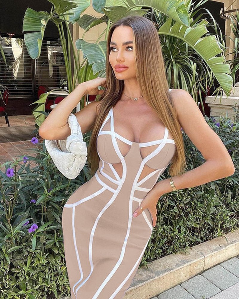 Strappy Cutout Purple Bandage Dress H4124