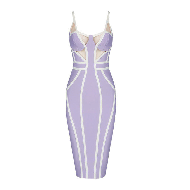 Strappy Cutout Purple Bandage Dress H4124