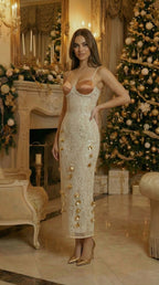 Strappy Lace Midi Dress with Gold Accents H7076