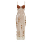 Strappy Lace Midi Dress with Gold Accents H7076