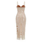 Strappy Lace Midi Dress with Gold Accents H7076