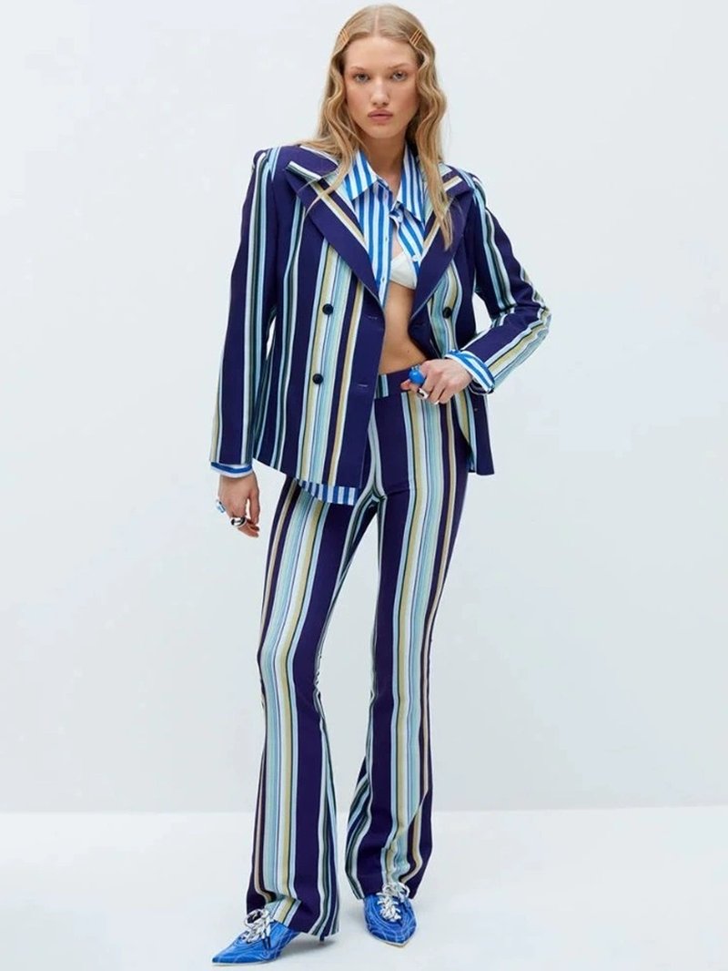 Striped Wide-Leg Suit Set H6501