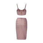 Studded Pink Bandage Crop Top & Midi Skirt Set H6688