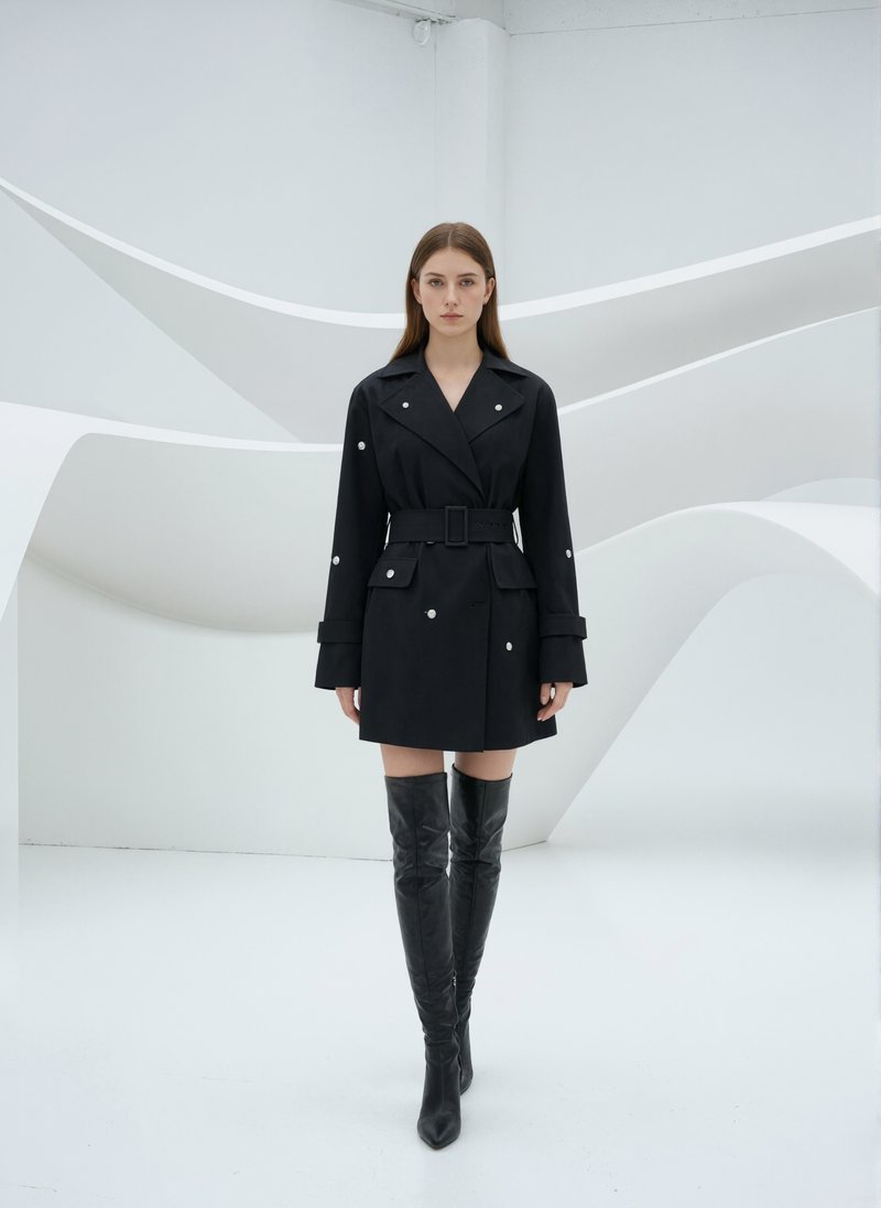 Trench Coat Dress with Belt and Boots H7115