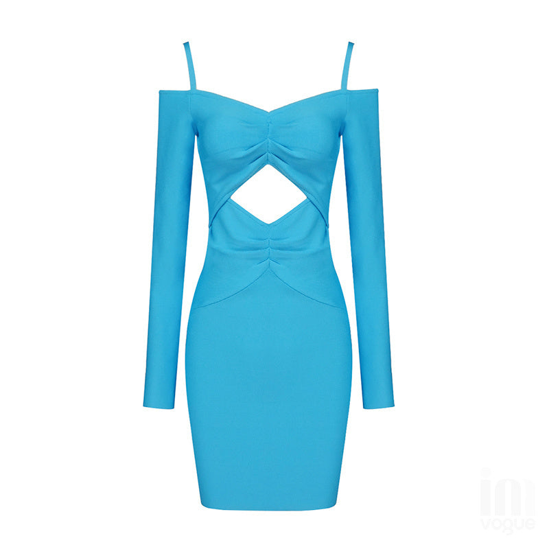 Turquoise Cutout Mini Dress with Wide Brim Hat H4117