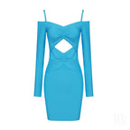 Turquoise Cutout Mini Dress with Wide Brim Hat H4117