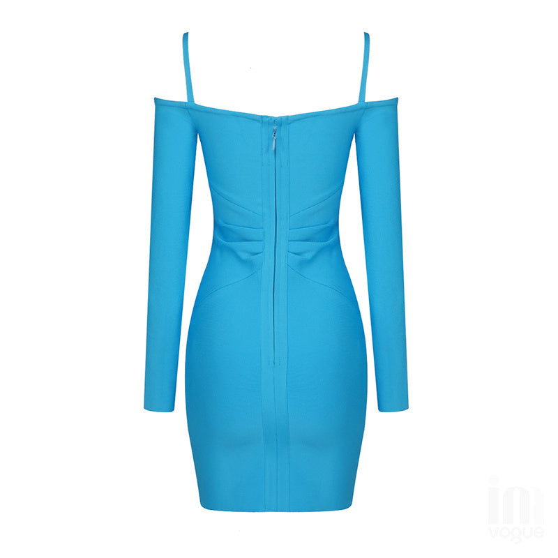 Turquoise Cutout Mini Dress with Wide Brim Hat H4117